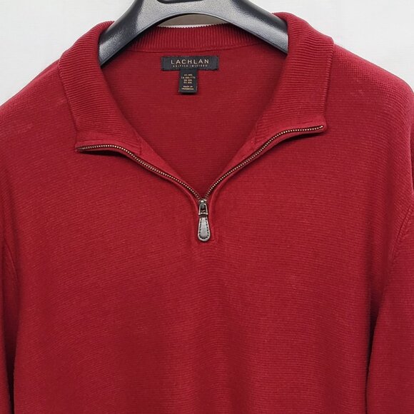 Lachlan Mens Sweater XXL British Inspired 1/4 Zip Pullover Long Sleeve Red - Picture 2 of 14